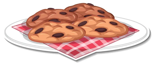 Chocolate Chip Cookies Teller Aufkleber Auf Weißem Hintergrund Illustration — Stockvektor