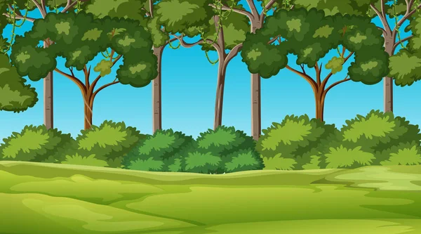 Leere Naturpark Landschaft Tag Szene Mit Vielen Baum Hintergrund Illustration — Stockvektor