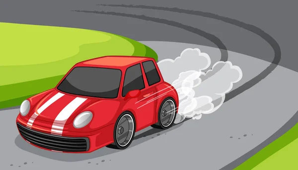 道路シーンのイラスト上の赤い車のドライブ — ストックベクタ