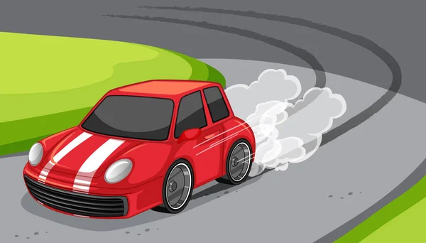 Carro Vermelho Unidade Estrada Cena Ilustração —  Vetores de Stock