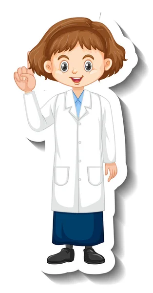 Ein Mädchen Wissenschaftskleid Cartoon Figur Aufkleber Illustration — Stockvektor