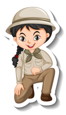 Girl in safari outfit cartoon character sticker illustration clipart