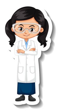Bilim adamı kıyafeti giyen kız çizgi film karakteri çıkartması çizimi