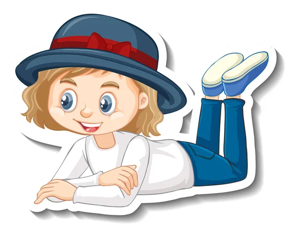Girl Laying Pose Cartoon Character Sticker Illustration — Stock Vector