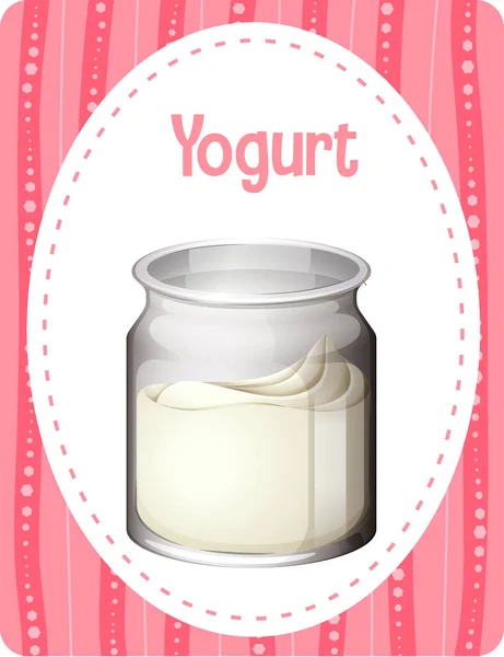 Vocabulario Flashcard Con Palabra Ilustración Yogur — Vector de stock