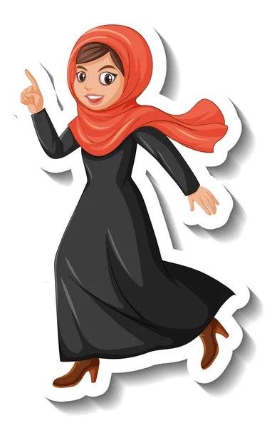 Moslim Vrouw Cartoon Karakter Sticker Witte Achtergrond Illustratie — Stockvector