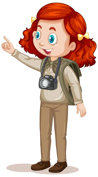 Γελοιογραφία Χαρακτήρα Ενός Κοριτσιού Στην Εικονογράφηση Ρούχα Κάμπινγκ — Διανυσματικό Αρχείο