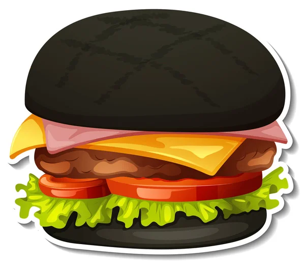 Dřevěné Uhlí Hamburger Nálepka Bílém Pozadí Ilustrace — Stockový vektor