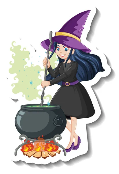 Beautiful Witch Cartoon Character Sticker Illustration — Stock Vector