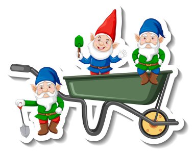 Üzerinde bahçe cüceleri ya da el arabası resimlerinde cüceler olan bir etiket şablonu