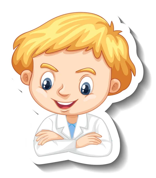 Porträt Eines Jungen Wissenschaftskleid Cartoon Figur Sticker Illustration — Stockvektor