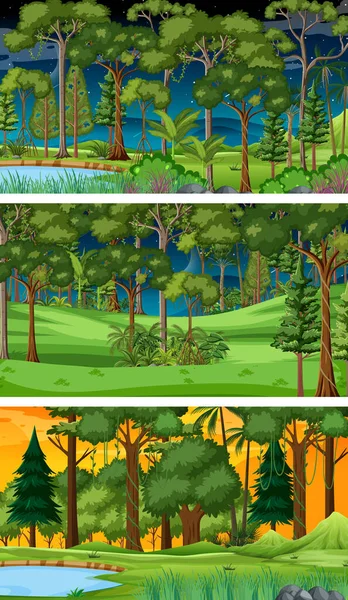 Três Diferentes Natureza Horizontal Cenas Ilustração — Vetor de Stock