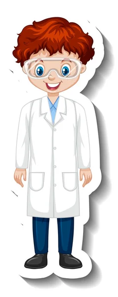 Cartoon Znak Nálepka Chlapcem Vědě Šaty Ilustrace — Stockový vektor