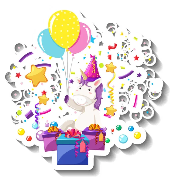 Happy Unicorn Gift Box Confetti Rainbow Illustration — Stock Vector
