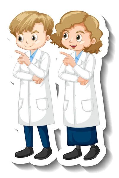 Cartoon Charakter Aufkleber Mit Kindern Wissenschaftlichen Kleid Illustration — Stockvektor