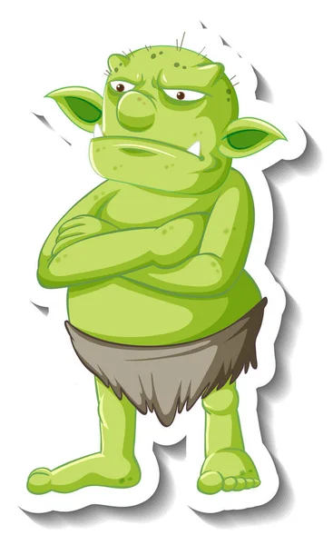 Ilustración Etiqueta Engomada Personaje Dibujos Animados Duende Verde Troll — Vector de stock