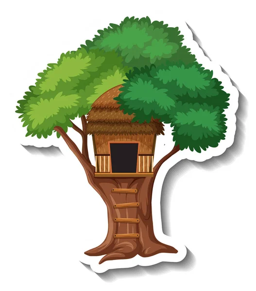 Casa Árbol Aislado Con Escalera Madera Ilustración — Vector de stock