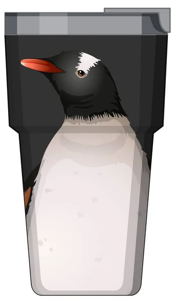 一个带有企鹅图案插图的黑色热水瓶 — 图库矢量图片