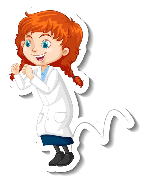 Cartoon Charakter Aufkleber Mit Einem Mädchen Wissenschaftskleid Illustration — Stockvektor