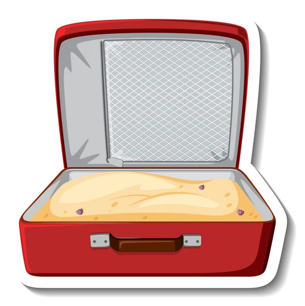 Lederen Koffer Geopend Met Zand Cartoon Sticker Illustratie — Stockvector