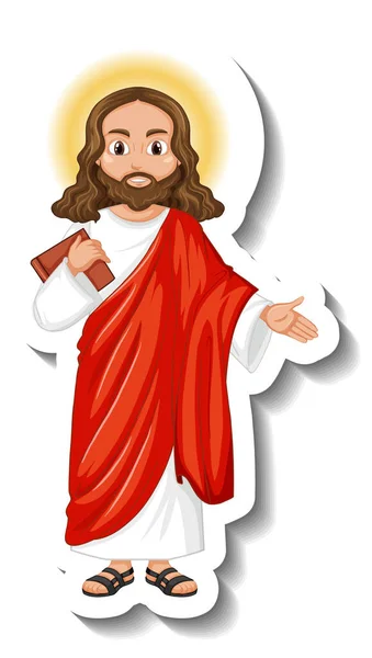 Jezus Christus Tekenfilm Karakter Sticker Witte Achtergrond Illustratie — Stockvector