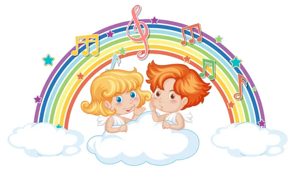 Cupid Couple Cloud Melody Symbols Rainbow Illustration — Stock Vector