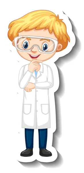 Cartoon Character Sticker Boy Science Gown Illustration — Stock Vector