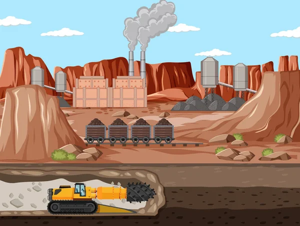 Landscape Coal Mine Industry Underground Illustration — Stock Vector