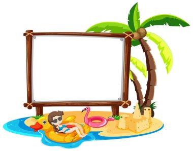 Beyaz arkaplan illüstrasyonunda izole edilmiş boş afiş içeren Summer Beach teması