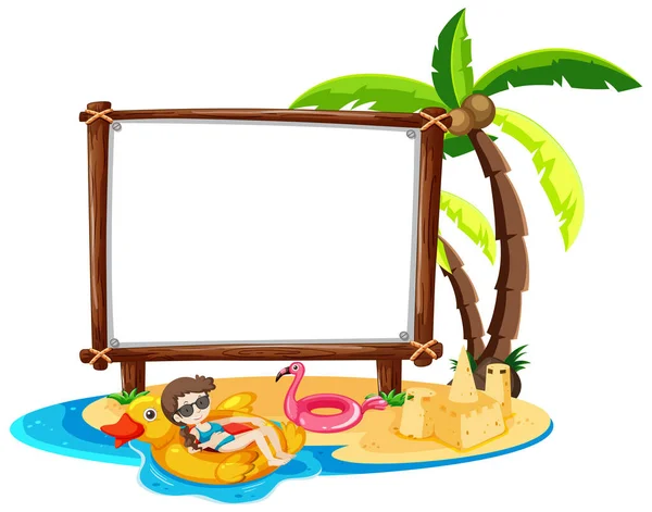 Summer Beach Thema Met Lege Banner Geïsoleerd Witte Achtergrond Illustratie — Stockvector