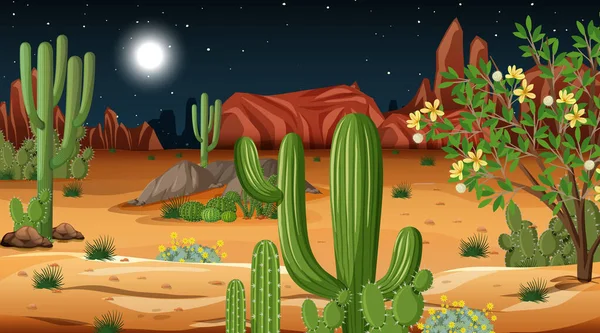 Paisagem Floresta Deserto Ilustração Cena Noturna — Vetor de Stock