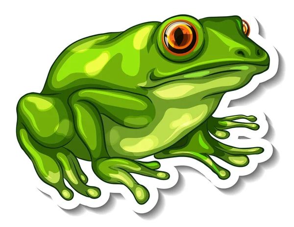 Een Sticker Sjabloon Met Een Groene Kikker Geïsoleerde Illustratie — Stockvector