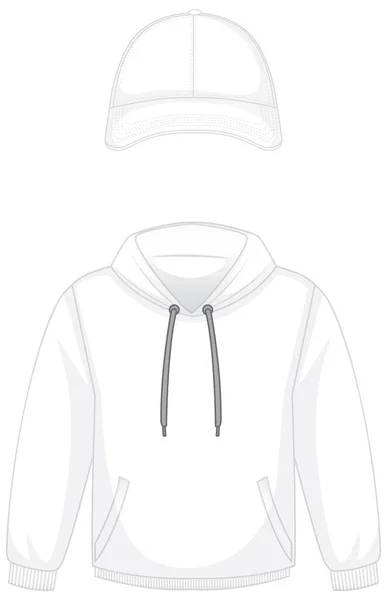 Främre Delen Grundläggande Vit Hoodie Och Mössa Isolerad Illustration — Stock vektor