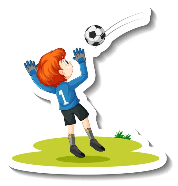 Ein Junge Spielt Fußball Cartoon Figur Sticker Illustration — Stockvektor
