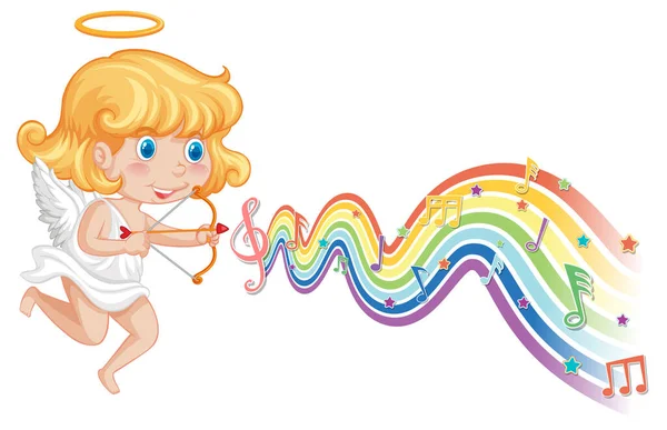 Cupid Girl Melody Symbols Rainbow Wave Illustration — Stock Vector