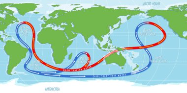 The ocean current world map illustration clipart