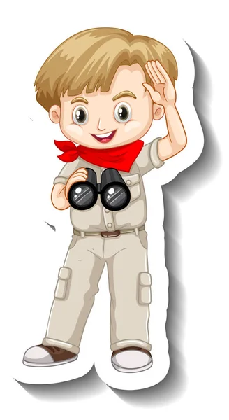 Eine Sticker Vorlage Mit Einem Jungen Safari Outfit Zeichentrickfigur Illustration — Stockvektor
