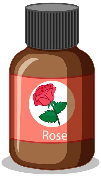 Bottiglia Olio Essenziale Rosa Isolato Illustrazione — Vettoriale Stock