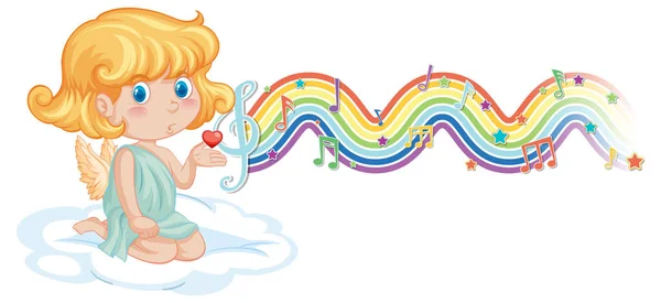 Cupido Ragazza Con Simboli Melodia Arcobaleno Onda Illustrazione — Vettoriale Stock