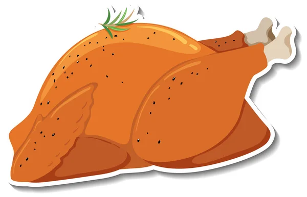 Stekt Kyckling Klistermärke Vit Bakgrund Illustration — Stock vektor