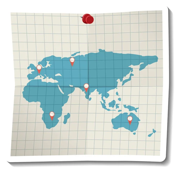 Ilustracja Złożonej Mapy Świata Papieru — Wektor stockowy
