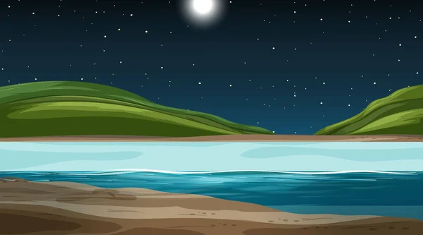 Leere Naturlandschaft Bei Nacht Szene Mit Berg Hintergrund Illustration — Stockvektor