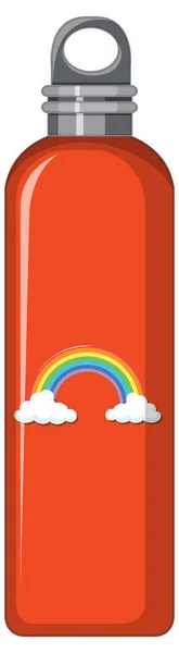 Een Oranje Thermo Fles Met Regenboog Patroon Illustratie — Stockvector