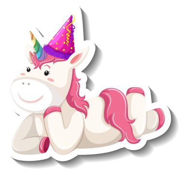 Beyaz arkaplan illüstrasyonunda şirin tek boynuzlu at pozu