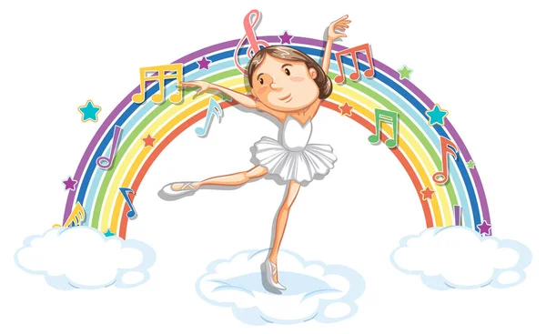 Ballerina Dansend Wolk Met Melodie Symbolen Regenboog Illustratie — Stockvector