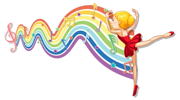 Ballerina Met Melodie Symbolen Regenboog Golf Illustratie — Stockvector