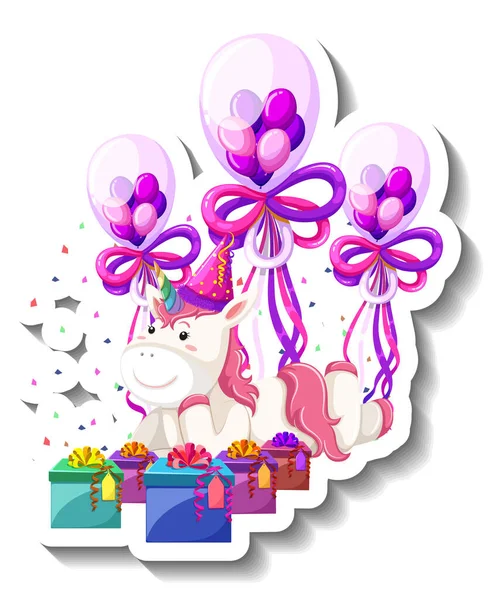 Unicorn Fericit Cutie Cadou Ilustrație Curcubeu Confetti — Vector de stoc