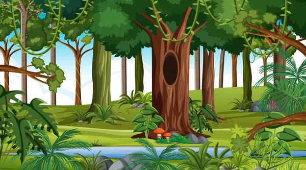 Forêt Pendant Journée Illustration Scène Paysage — Image vectorielle