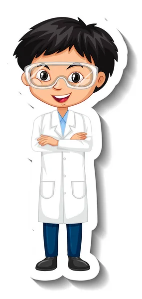 Cartoon Character Sticker Boy Science Gown Illustration — Stock Vector