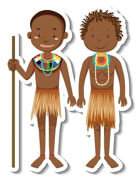 African Tribal Man Cartoon Character Sticker Illustration — Stock Vector